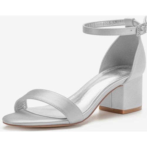 Women's Ankle Strap Block Low Heel Bridal Sandals in Satin - milanoo.com - Modalova