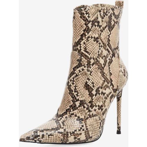 Women Ankle Boots Leather Print Pointed Toe Stiletto Heel High Heel Boots - milanoo.com - Modalova