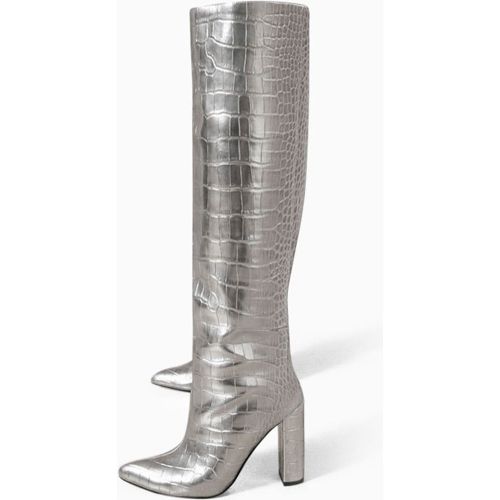 Women's Croc Print Chunky Heel Knee High Boots - milanoo.com - Modalova