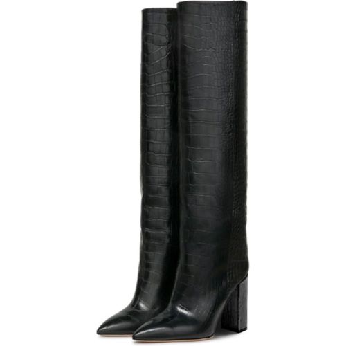 Women's Croc Print Chunky Heel Knee High Boots - milanoo.com - Modalova