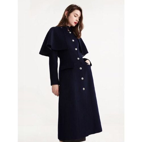 Midi Woolen Coat With Detachable Cape Stand Collar Winter Outerwear For Women 2025 - milanoo.com - Modalova