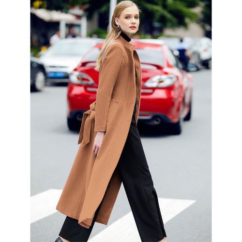 Long Wool Blend Coat For Women Royal Blue Mandarin Stand Collar Single-breasted Belted Winter Outerwear 2025 - milanoo.com - Modalova