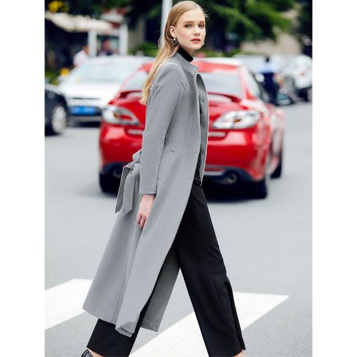 Long Wool Blend Coat For Women Royal Blue Mandarin Stand Collar Single-breasted Belted Winter Outerwear 2025 - milanoo.com - Modalova