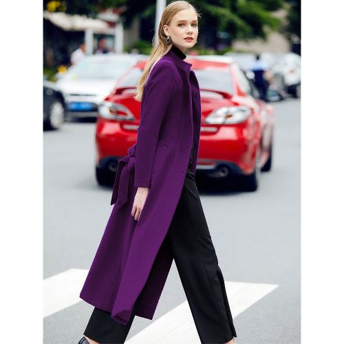 Long Wool Blend Coat For Women Royal Blue Mandarin Stand Collar Single-breasted Belted Winter Outerwear 2025 - milanoo.com - Modalova