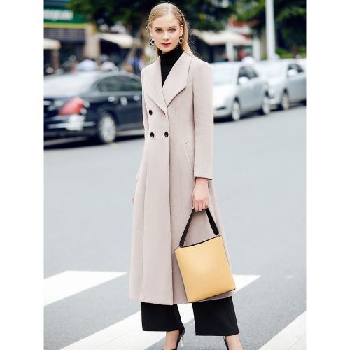 Grey Wool Blend Coat Large Lapel classic Double-breasted Winter Midi Outerwear For Women 2025 - milanoo.com - Modalova