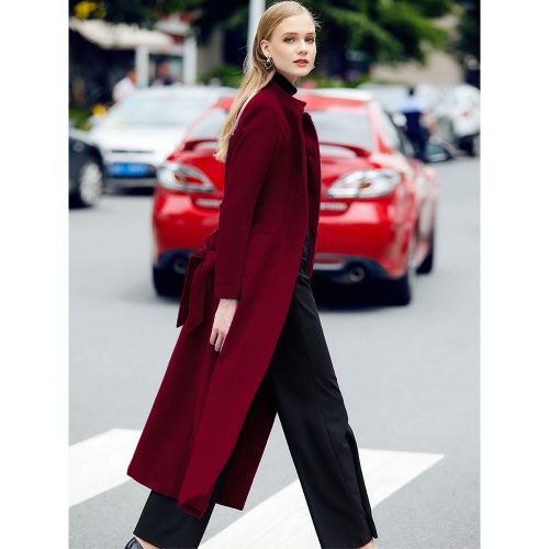 Long Wool Blend Coat For Women Royal Blue Mandarin Stand Collar Single-breasted Belted Winter Outerwear 2025 - milanoo.com - Modalova