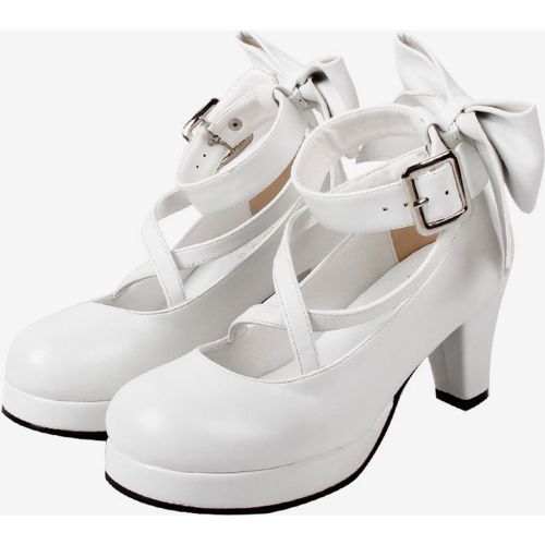 Sweet Lolita Shoes Platform Heels Bow Round Toe Cross Front Lolita Pumps - milanoo.com - Modalova