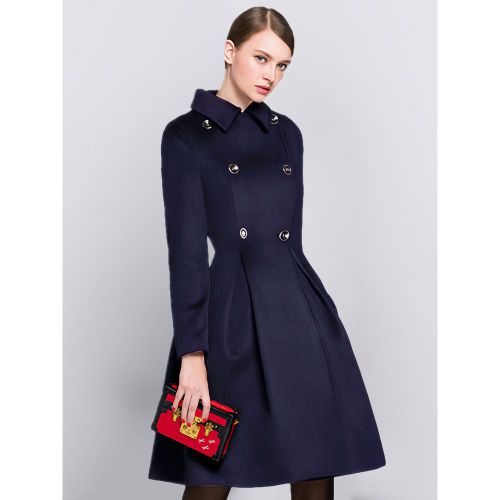 Flared Woolen Coat In Burgundy Double-Breasted Turndown Collar A-line Winter Midi Outerwear For Women 2025 - milanoo.com - Modalova