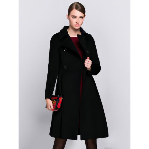 Flared Woolen Coat In Burgundy Double-Breasted Turndown Collar A-line Winter Midi Outerwear For Women 2025 - milanoo.com - Modalova