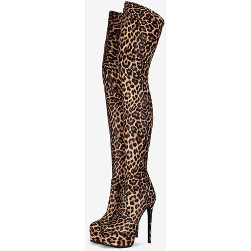 Womens thigh high Boots Round Toe Print Stiletto Heel Winter Platform Boots For Women - milanoo.com - Modalova