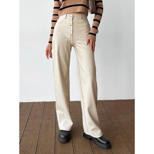 Pants Black Buttons PU Leather Trousers - milanoo.com - Modalova