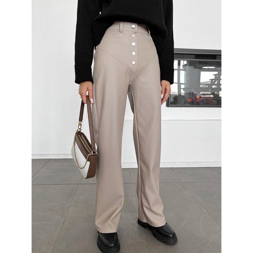 Pants Black Buttons PU Leather Trousers - milanoo.com - Modalova