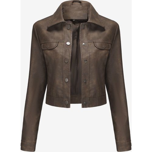 Women Jacket Turndown Collar Buttons PU Leather - milanoo.com - Modalova