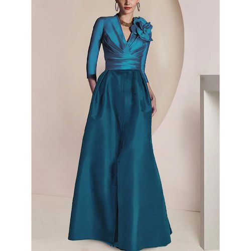 Bridal Mother Dress V-Neck 3/4 Length Sleeves A-Line Pleated Floor-Length Guest Dresses For Wedding - milanoo.com - Modalova