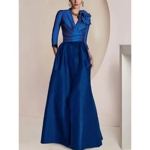 Bridal Mother Dress V-Neck 3/4 Length Sleeves A-Line Pleated Floor-Length Guest Dresses For Wedding - milanoo.com - Modalova