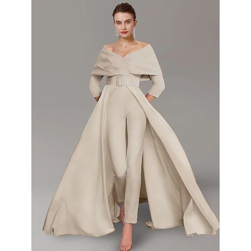 Party Dress For Mother Of The Bride Designed Neckline 3/4 Length Sleeves Jumpsuit Sash Floor-Length Wedding Guest Dresses - milanoo.com - Modalova