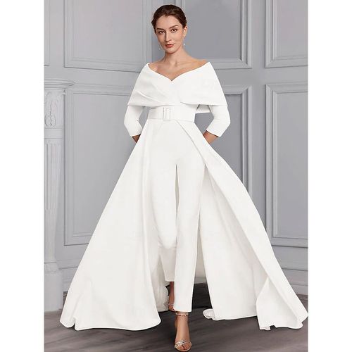 Party Dress For Mother Of The Bride Designed Neckline 3/4 Length Sleeves Jumpsuit Sash Floor-Length Wedding Guest Dresses - milanoo.com - Modalova