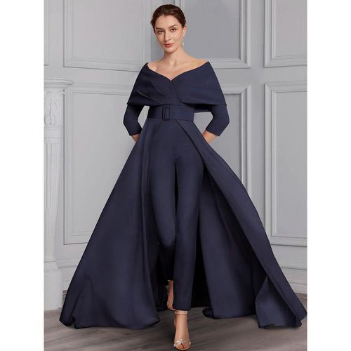 Party Dress For Mother Of The Bride Designed Neckline 3/4 Length Sleeves Jumpsuit Sash Floor-Length Wedding Guest Dresses - milanoo.com - Modalova