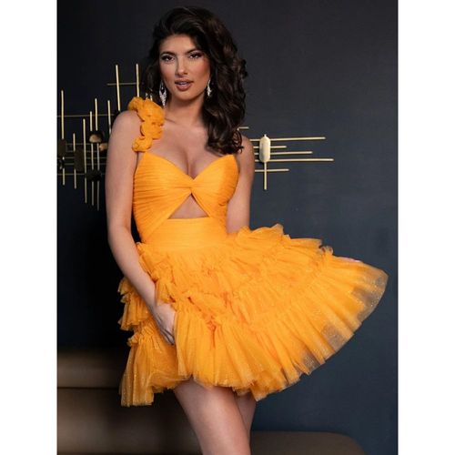 With Homecoming Dress Short Short One-Shoulder Flowers Tulle - milanoo.com - Modalova