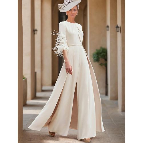 Mother Dress Designed Neckline 3/4 Length Sleeves Jumpsuit Beaded Wedding Guest Dresses - milanoo.com - Modalova