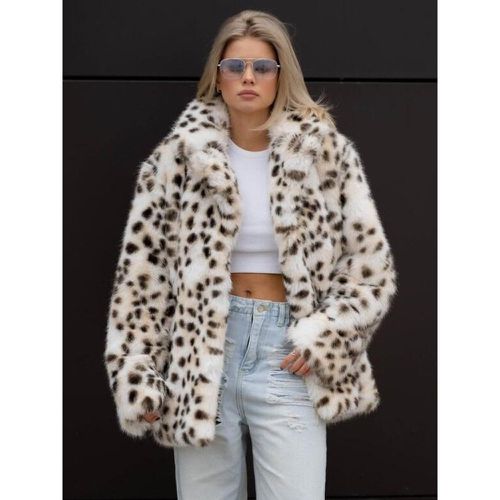 Faux Fur Coats Long Sleeves Leopard Print Faux Leather Coat Front Button Women Coat - milanoo.com - Modalova