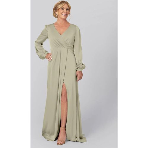 Party Dress For Mother Of The Bride V-Neck Long Sleeves A-Line Pleated With Train Guest Dresses For Wedding - milanoo.com - Modalova