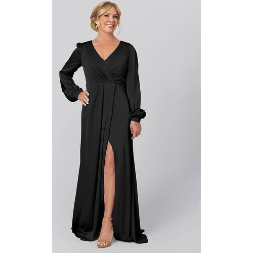 Party Dress For Mother Of The Bride V-Neck Long Sleeves A-Line Pleated With Train Guest Dresses For Wedding - milanoo.com - Modalova