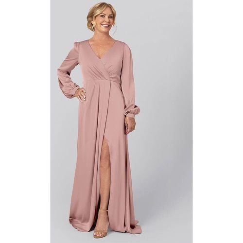 Party Dress For Mother Of The Bride V-Neck Long Sleeves A-Line Pleated With Train Guest Dresses For Wedding - milanoo.com - Modalova