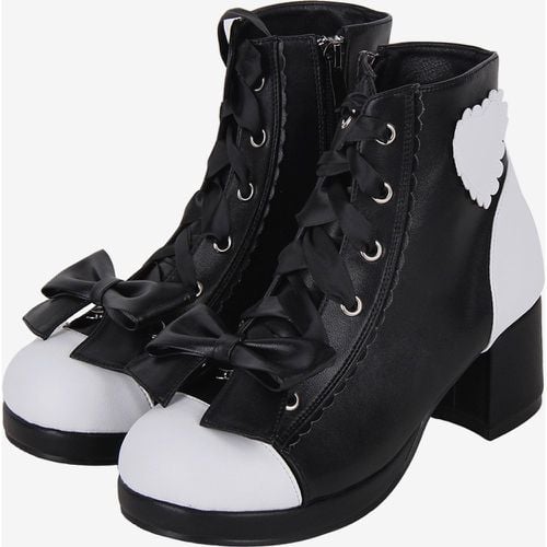 Gothic Lolita Boots PU Leather Floral Print Rivets Open Toe Lolita Footwear - milanoo.com - Modalova