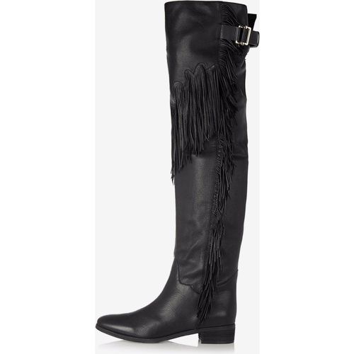 Women's Flat Over The Knee Boots With Tassles Round Toe Buckle Detail Boots - milanoo.com - Modalova