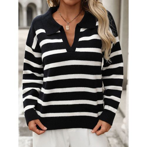 Women Pullover Sweater White Two-Tone Designed Neckline Long Sleeves Oversized Polyester Sweaters - milanoo.com - Modalova