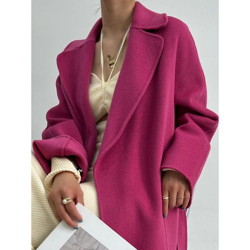 Woman Coat Turndown Collar Sash Chic Black Wrap Coat - milanoo.com - Modalova