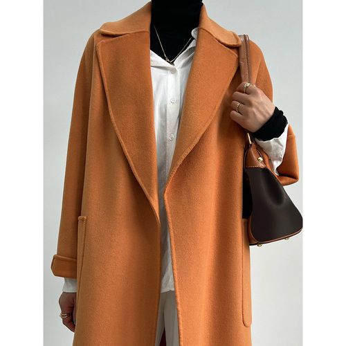 Woman Coat Turndown Collar Sash Chic Black Wrap Coat - milanoo.com - Modalova