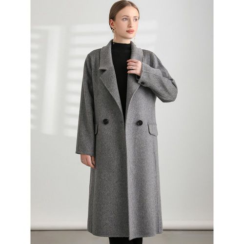 Woman Coat Coffee Brown Turndown Collar Long Sleeves Sash Chic Woolen Coat - milanoo.com - Modalova