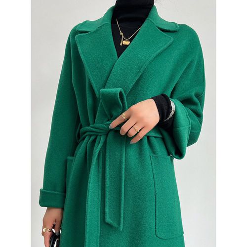 Woman Coat Turndown Collar Sash Chic Black Wrap Coat - milanoo.com - Modalova