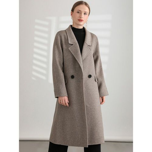 Woman Coat Coffee Brown Turndown Collar Long Sleeves Sash Chic Woolen Coat - milanoo.com - Modalova