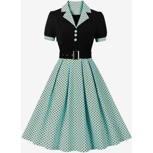 Retro Dress Turndown Collar Sash 1950s Audrey Hepburn Style Short Sleeves Polka Dot Medium Light Pink Rockabilly Dress - milanoo.com - Modalova