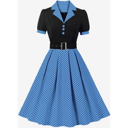 Retro Dress Turndown Collar Sash 1950s Audrey Hepburn Style Short Sleeves Polka Dot Medium Light Pink Rockabilly Dress - milanoo.com - Modalova