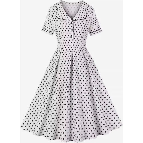 Vintage Dress 1950s Audrey Hepburn Style Light Sky Blue Polka Dot Buttons Short Sleeves Turndown Collar Medium Swing Dress - milanoo.com - Modalova