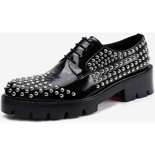 Men's Dress Shoes Quality Round Toe Rivets Cowhide Prom Wedding Shoes - milanoo.com - Modalova