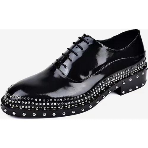 Men's Dress Shoes Modern Round Toe Rivets Cowhide Prom Wedding Shoes - milanoo.com - Modalova