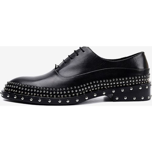 Men's Dress Shoes Modern Round Toe Rivets Cowhide Prom Wedding Shoes - milanoo.com - Modalova