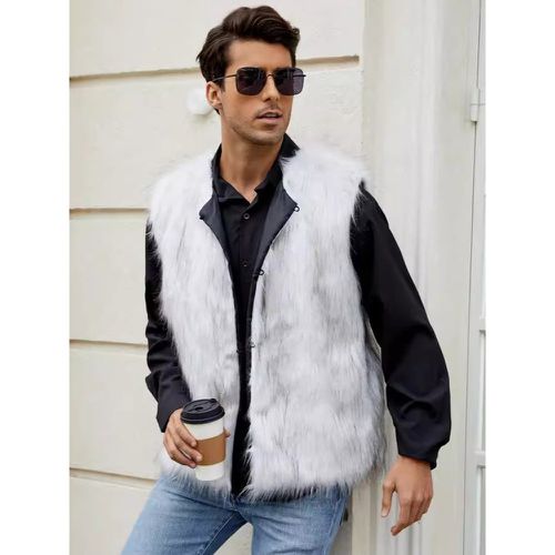 White Men's Faux Fur Vest Winter Warm Sleeveless Jacket - milanoo.com - Modalova