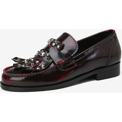 Cowhide Rivets Mens Tassel Loafers Slip On Prom Wedding Shoes - milanoo.com - Modalova