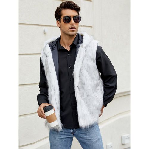 Men's Faux Fur Vest Sleeveless Jacket with Turn-Down Collar and Hood - milanoo.com - Modalova