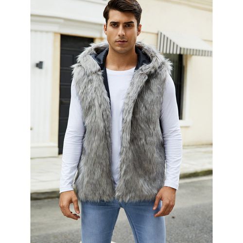 Men's Faux Fur Vest Sleeveless Jacket with Turn-Down Collar and Hood - milanoo.com - Modalova