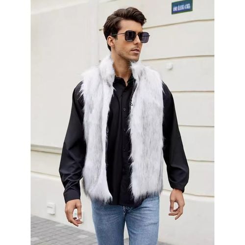 Black Men's Faux Fur Vest Winter Warm Sleeveless Jacket - milanoo.com - Modalova