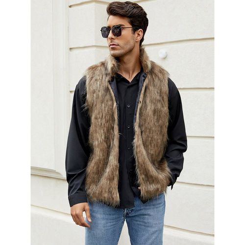 Black Men's Faux Fur Vest Winter Warm Sleeveless Jacket - milanoo.com - Modalova