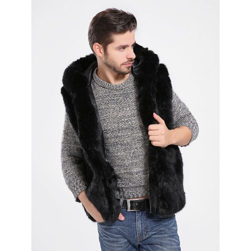 Men's Faux Fur Vest Winter Warm Sleeveless Jacket with Turn-Down Collar and Hood - milanoo.com - Modalova