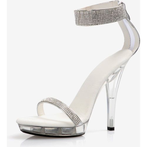 Women Sexy Sandals Black Open Toe Rhinestones Ankle Strap Sandals - milanoo.com - Modalova